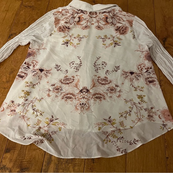 Free People Cream Striped Button Down Shirt with See Through Floral Back - Picture 9 of 12